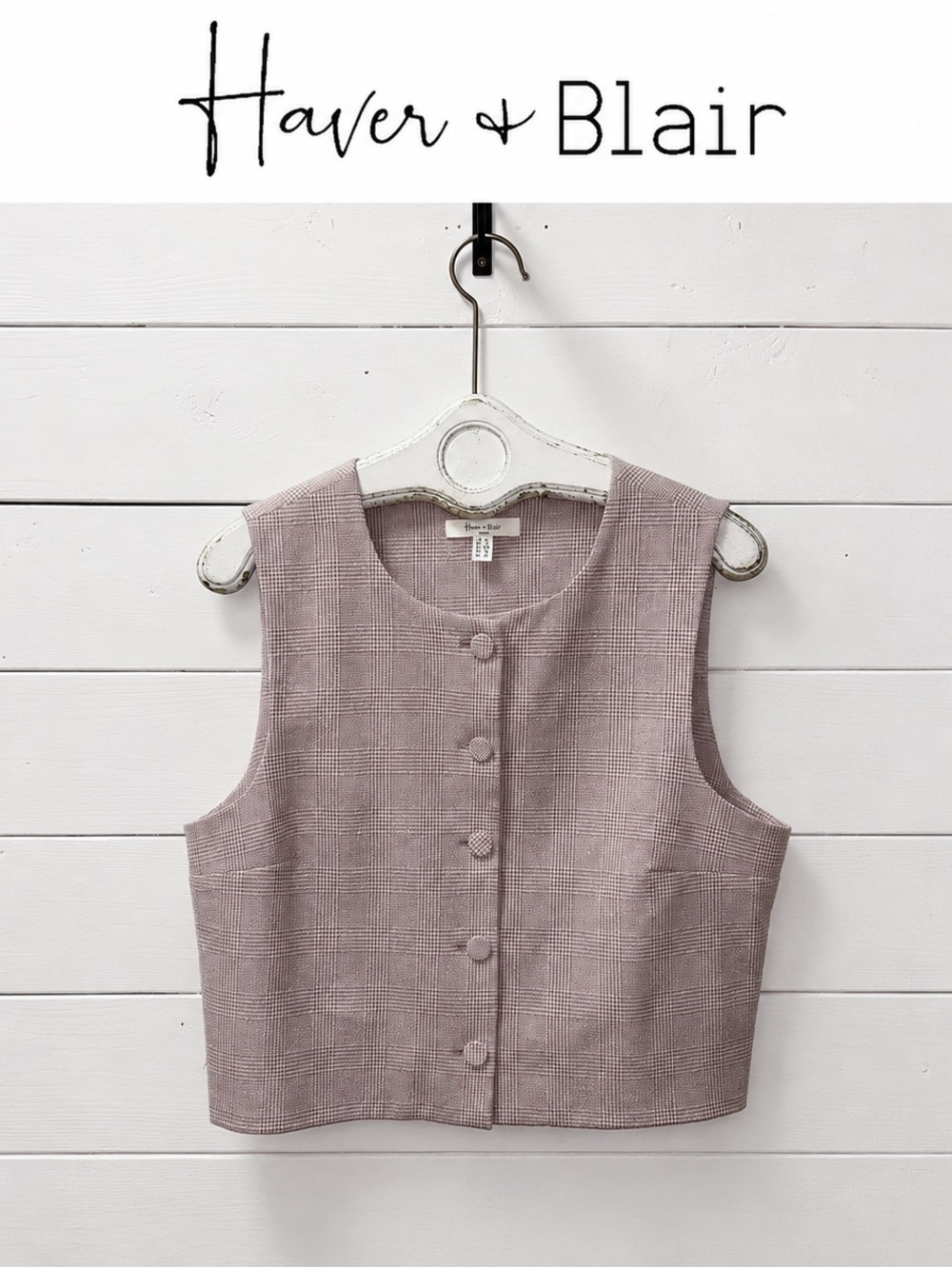 Haver + Blair Mauve Plaid Button-Front Vest – Size XL